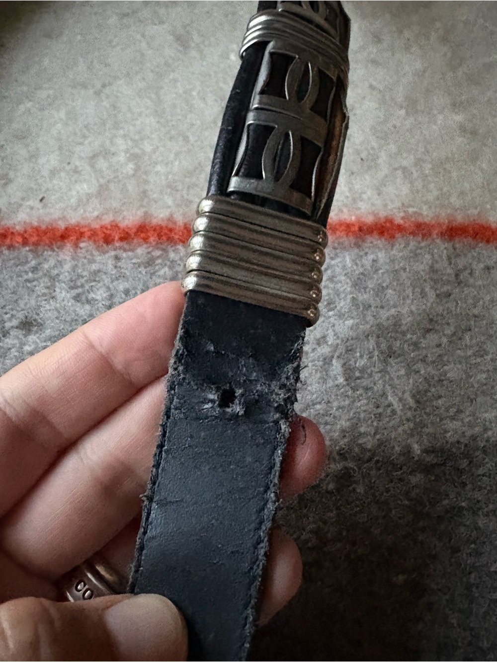 Vintage Black Leather Belt with Silver Western Buckle Accents - Picture 3 of 6
